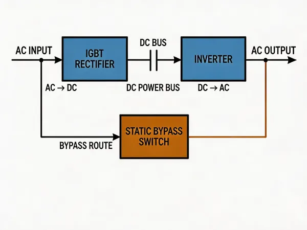 GridTitan double-conversion VFI UPS topology diagram